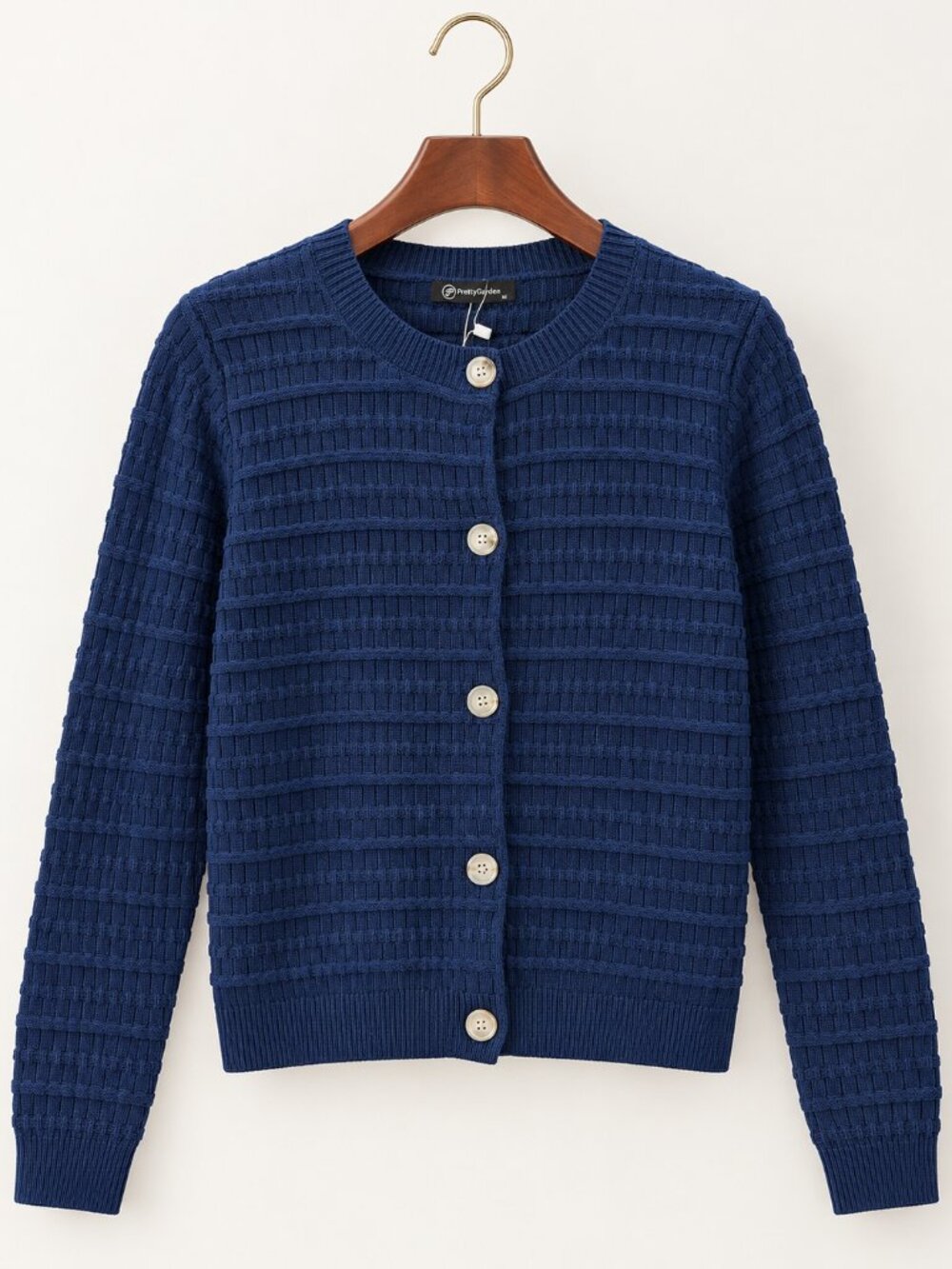 NWT Cotton Knit Crew Neck Navy Blue M Cardigan Preppy Office Academia